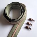 Reißverschluss & Zipper im Set – 1 Meter inkl. 3 Zipper (Kupfer/Army)